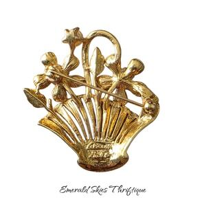 Vintage Allison Reed flower basket brooch gold tone free shipping